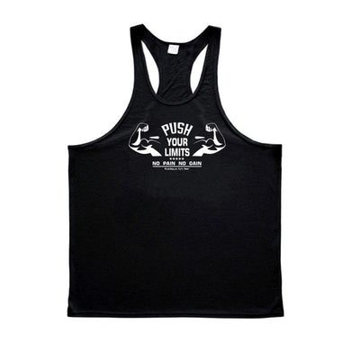 PUSH YOUR LIMITS NO PAIN NO GAIN Cotton Gym Tank Top Mens Bodybuilding Clothing Y Back Fitness Stringer Singlets Workout Shirt