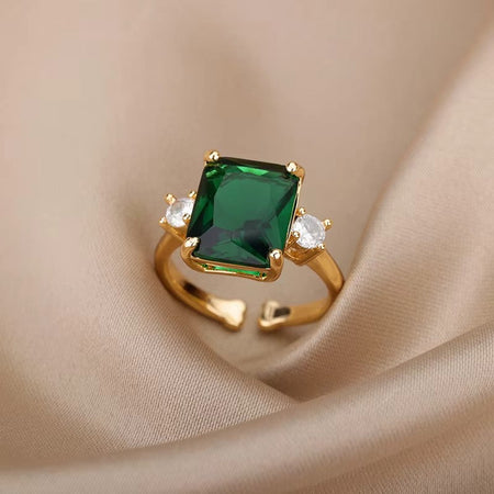 Luxury Stainless Steel Rings Gold Plated Colorful Stone Zircon Crystal Heart Ring For Women Wedding Boho Jewelry Christmas Gift