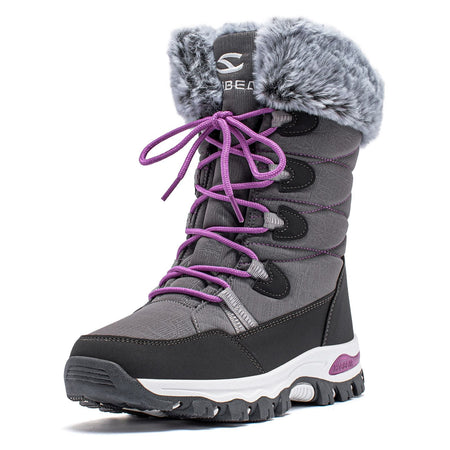 HOBIBEAR Womens Winter Snow Boots Waterproof Outdoor Warm Faux Fur Lined Shoes Non-Slip Lace-Up Boots