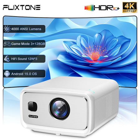 Flixtone 4000 Ansi  Full HD Projector 4k D10S 3G 128 G Beam Projectors Home Theater Video Android 15 Samrt TV Beamer for Movies