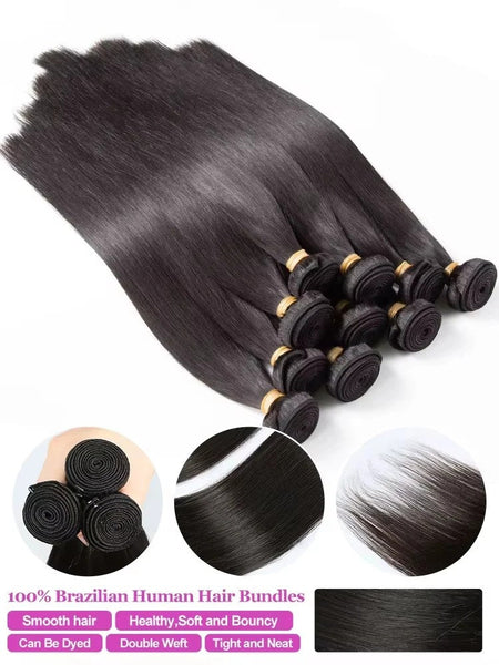 26 28 30 Inches Straight Human Hair Bundles Brazilian Raw Remy Weave 100% Unprocessed Extension Weft Natural Black For Women