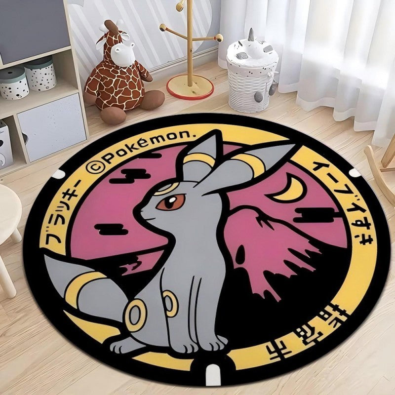 MINISO Japanese Anime Pokemon Round Rugs Non-Slip Floor Mat for Home Living Room Bedroom Circle Rug Washable Round Carpet Decor