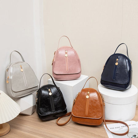 Fashion Women Mini Backpack Solid Color Soft Pu Small Backpacks Female Casual Outdoor Travel Rucksack School Baskpack for Girls