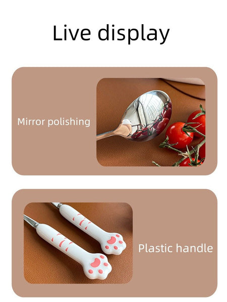 Cute Cat Paw Cutlery Set Stainless Steel Fork Spoon with Storage Box Dinnerware Tableware Silverware Lunch Bento Accessories