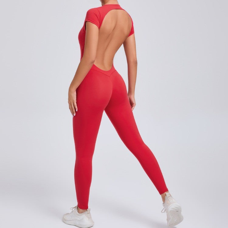 Seamless Yoga Jumpsuits Sports Fitness Hip-lifting Short-sleeved Backless One-piece Workout Gym Leggings Tracksutis for Women