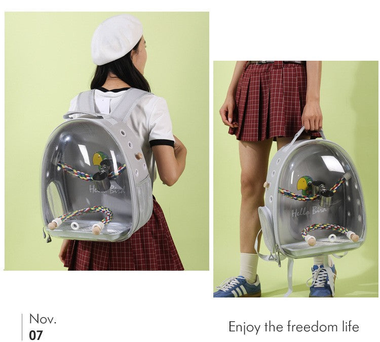 Portable Bird Carrier Bird Backpack with Perch Rope and Tray for Parrot Parakeet Macaw Cockatiel Acrylic Pet Cage Birds Bag