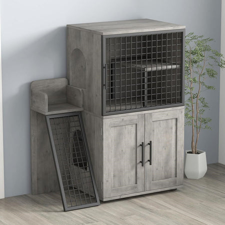 Cat Litter Box Enclosure with Platform,Double Layer Cat Litter Hidden Furniture,Cat Washroom Furniture,Cat House with Ladder