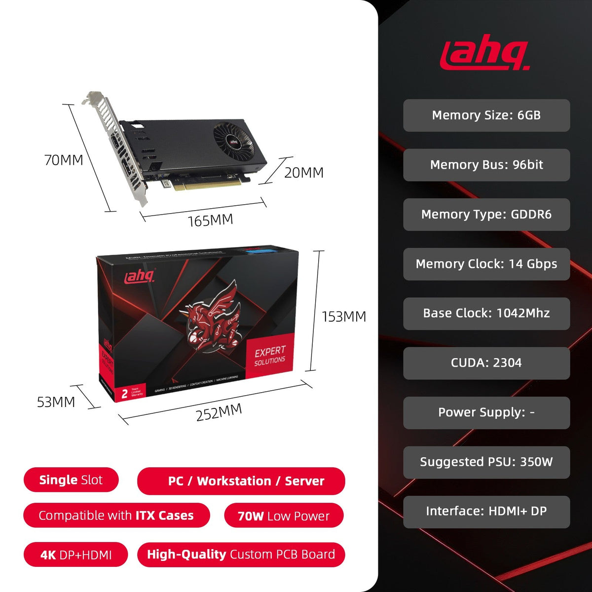 AHQ RTX 3050 6GB GDDR6 LP Graphics Card Low Profile GPU NVIDIA Industrial Mini ITX SFF IPC Micro Server Tower HTPC 100% New