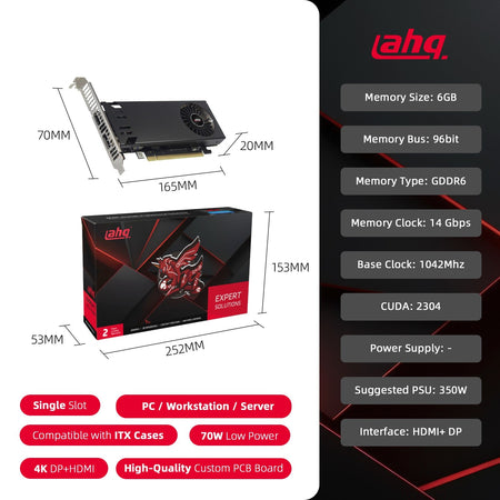 AHQ RTX 3050 6GB GDDR6 LP Graphics Card Low Profile GPU NVIDIA Industrial Mini ITX SFF IPC Micro Server Tower HTPC 100% New