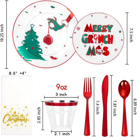 210Pcs Clear Green Monster Plastic Plates Disposable Christmas Dinnerware Set Include 30 Dinner Plates30 Dessert Platos 30 Fork