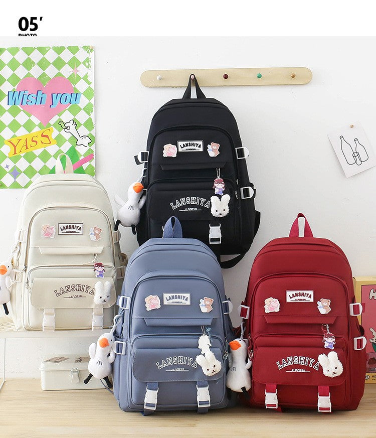 5-piece Set of Free Pendants Forest Style Korean Version Casual Harajuku Student Backpack for High School Girls Large Capacity