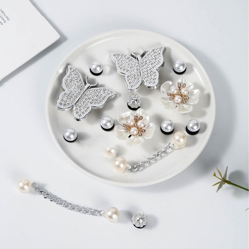 Silver Butterfly Platform Sandals for Women Summer Fashion Pearl Flower Decor Clogs Shoes Woman Thick Bottom EVA Beach Slippers