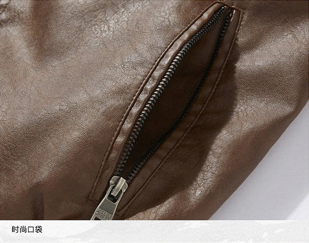 Fleece Fur Collar Windbreaker Coat Male Pu Jacket Men Thick Warm Cashmere Military Bomber Tactical Leather Jackets Mens Outwear