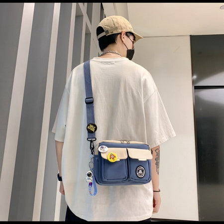 Fashion Versatile Men's Crossbody Bag Large Capacity Japanese Style Shoulder Bag Retro with Pendant Messenger Bag Unisex