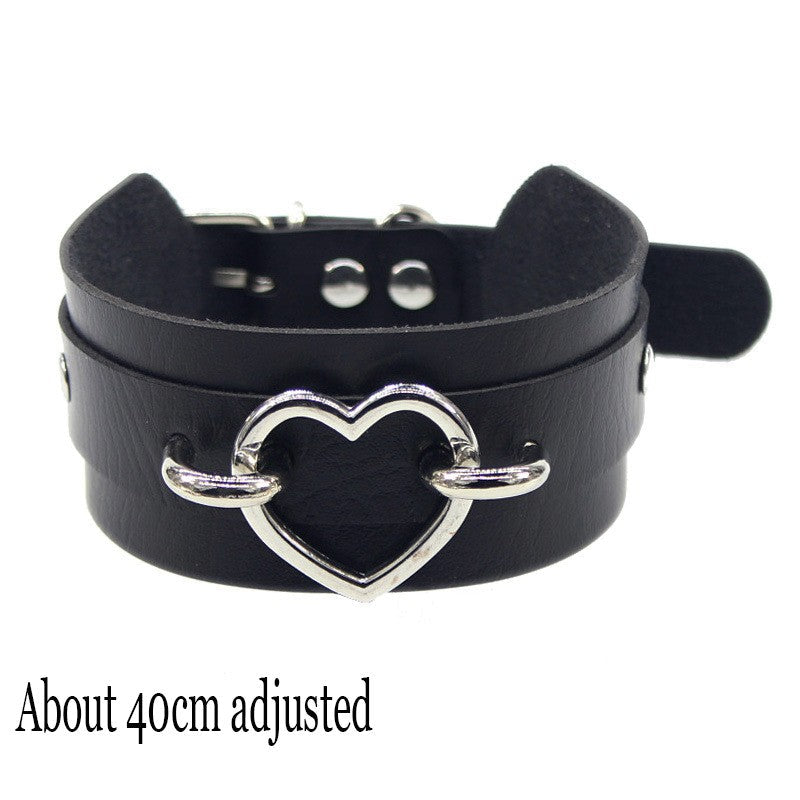 Woman Black Punk Choker Collar Necklace Sexy PU Leather Heart Lock Key Spike Chocker Gothic Cosplay Accessories Party Jewelry