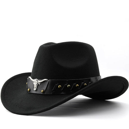New Western Cowboy Hat Roll Brim Cowgirl Cap Cowboy Jazz Fedora Hats Felt Cap with Cow Band for Women Men