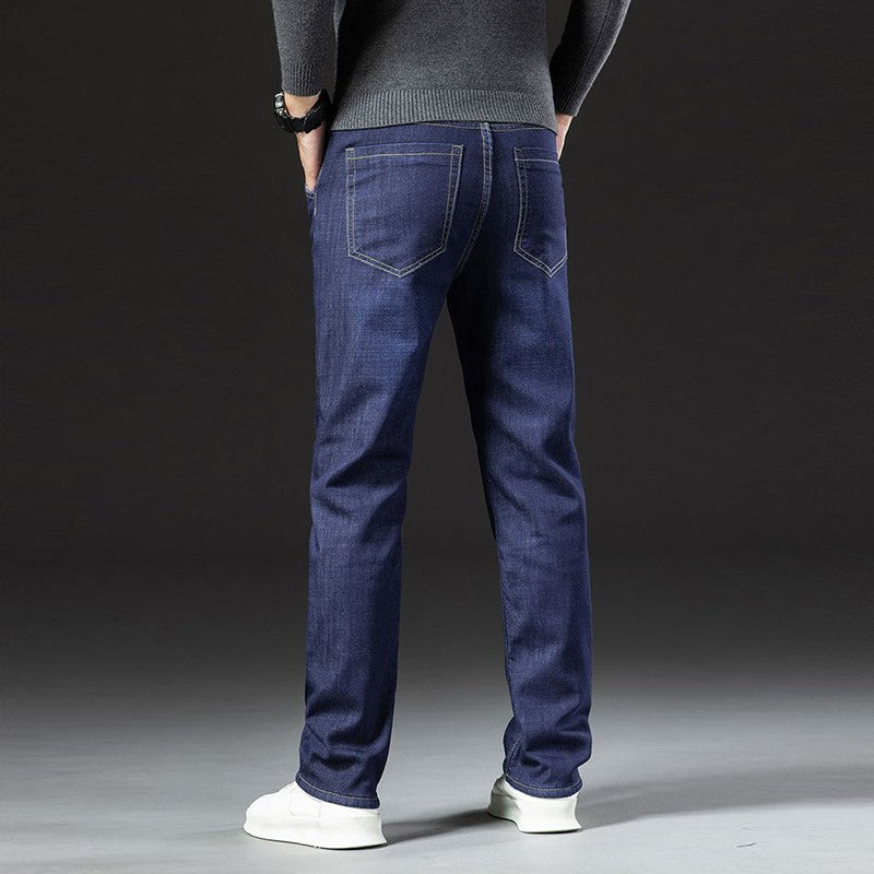 Men Winter Fleece Lined Thickened Warm Jeans Male Fashion Loose Straight Slim Fit Denim Pants Smart Casual Comfortable Trousers