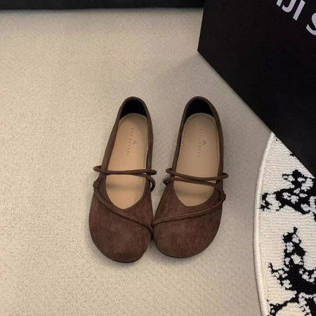 Women's Elegant Brown Mary Jane Flats French-Style Suede Loafers Spring/Autumn Collection Flat Shoes for Casual Wear