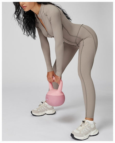 Women's Yoga Jumpsuit Long Sleeved Stand Collar Half Zip High-Intensity Workout One Piece Contrast Color Gym Fitness BodySuit