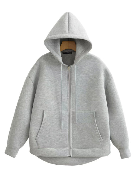 HH Autumn Winter Women's Zipper Hoodie Coat High Street Double Pockets Oversize Jakcet Loose Sweatshirts Outerwear Top