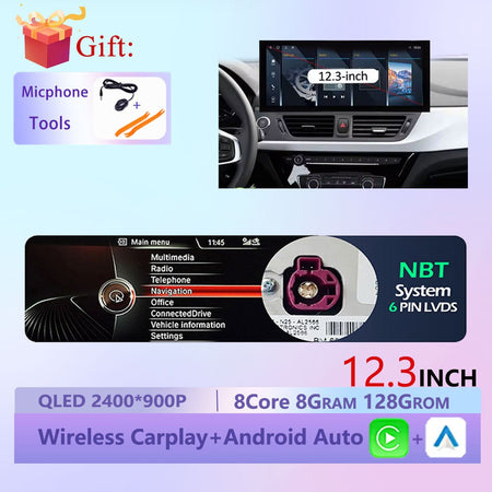 Wireless CarPlay Android 15 Touchscreen Stereo For BMW 1 Series F20 F21 F22 F23 2016 - 2023 NBT/EVO System WiFi GPS 4G F6NAVI
