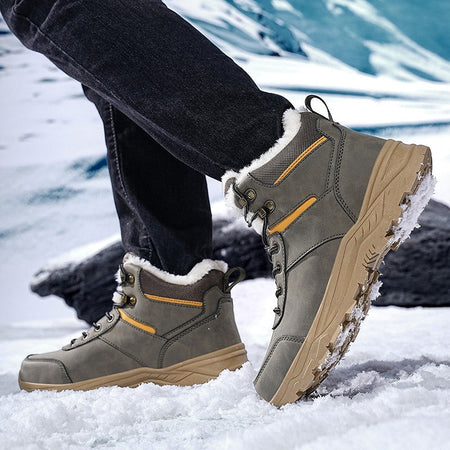 New Autumn and Winter High-Top Thick-Soled Fleece-Lined Men's Snow Boots, Outdoor Hiking Shoes, Hunting Boots, Hiking Boots