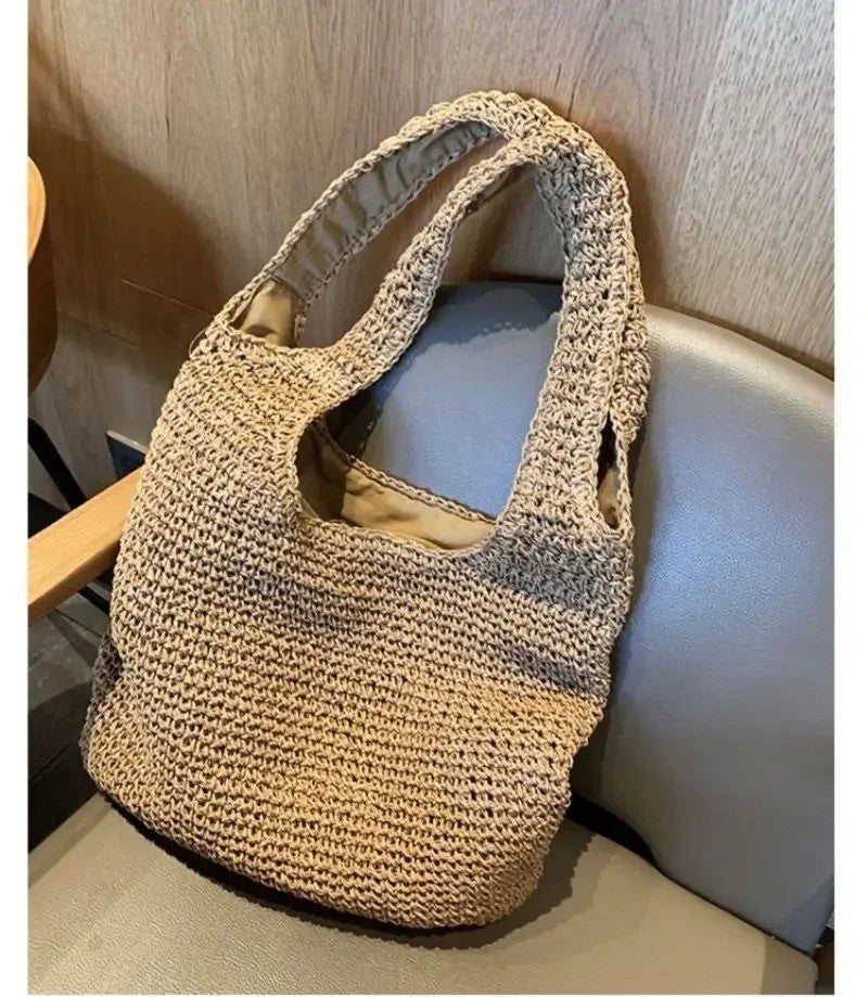 Fashion Straw Women Shoulder Bags Paper Woven Female Handbags Large Capacity Summer Beach Straw Bags Casual Tote Purses