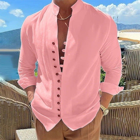 Men Business Workwear Blouse Shirts Autumn Spring Male Vintage Cotton Linen Blouse Tops LRFZ-776