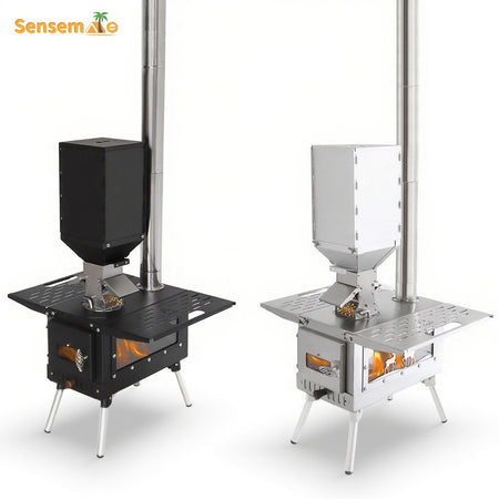 Hot Tent Wood Burning Stove Folding Stainless Steel 5-Section Chimney Outdoor Camping Wood Heater with Cooking Wing Panels
