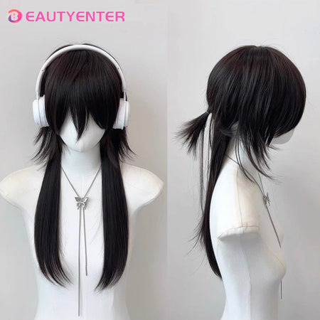 Mullet Head Wig Short Synthetic Straight golden black Fluffy Natural Wolf Tail Hair Men and Women Wig for Daily Party Cosplay