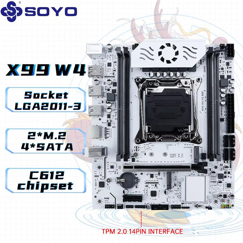 SOYO X99 Motherboard DDR4 LGA2011-3 with M slot 2 Supports C612 Chipset Dual channel DDR4 SATA 3.0 White Cooling Armored Fan