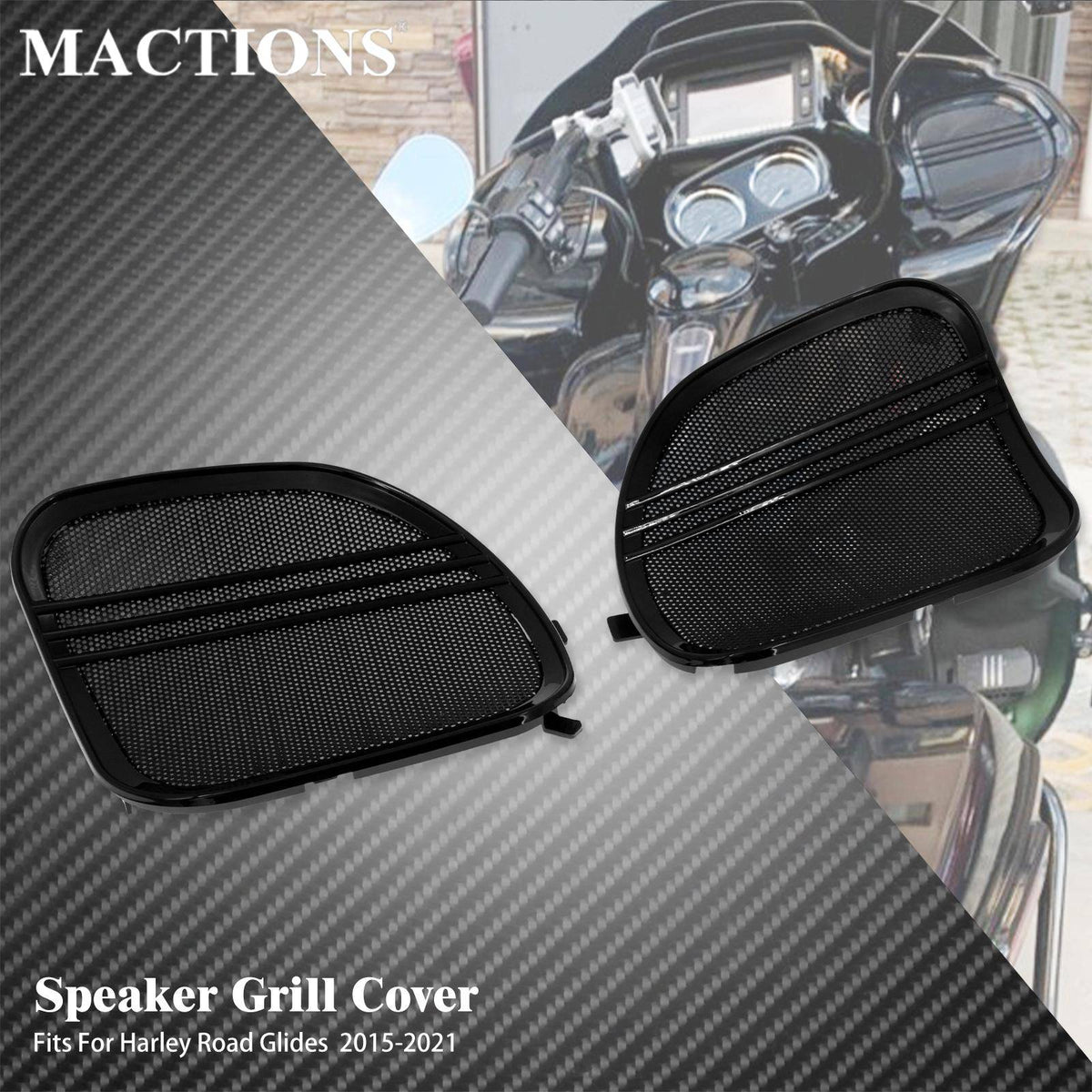 Motorcycle Black Tri-Line Speaker Grills Horn Cover Trim Mesh For Harley Touring CVO Road Glide FLTRX Special FLTRXS 2015-2023