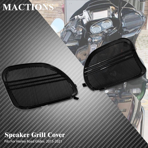 Motorcycle Black Tri-Line Speaker Grills Horn Cover Trim Mesh For Harley Touring CVO Road Glide FLTRX Special FLTRXS 2015-2023