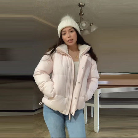 Pink Women's Jacket With Hat Zipper Pockets Inner Faux Fur Solid Female Jackets 2025 Autumn Winter Fashion Chic Lady Outwears