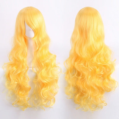 European and American style cos color anime wig, with foreign trade buckle net, universal, 80CM long, curly Synthetic fiber wig