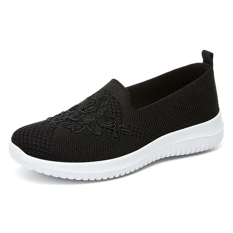 Women's Fashion Vulcanised Trainers 2025 Round Toe Breathable Flower Mesh Casual Flat Slip-On Women's Casual Vulcanised Shoes