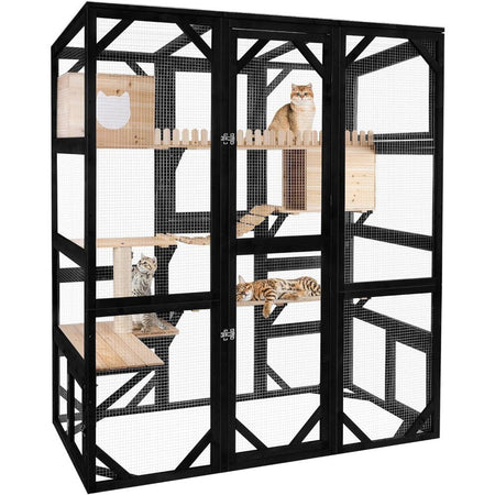 Large Cat Catio Outdoor Window Enclosure 73" Wooden Cat House Attached to Window Catio for Cats Walk in Kitty Kennel with Large