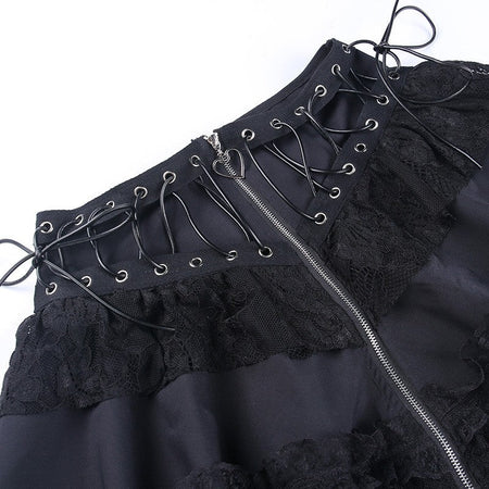 Zipper Front Women's Punk Vintage High Wasit Skirt Japanese Style Kawaii Black Harajuku Gothic Skater Cosplay Mini Skirts