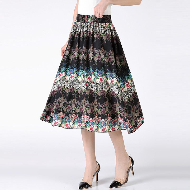 Women's Plus Size Half Skirt 2024 Summer New Bohemian Style Printed Pleated Skirt Fashionable Spring Women's Clothing