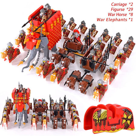 MOC Roman Empire Spartan Army Medieval Soldier Chariot Building Block Bricks Ancient Military War Helmet Toys For Children