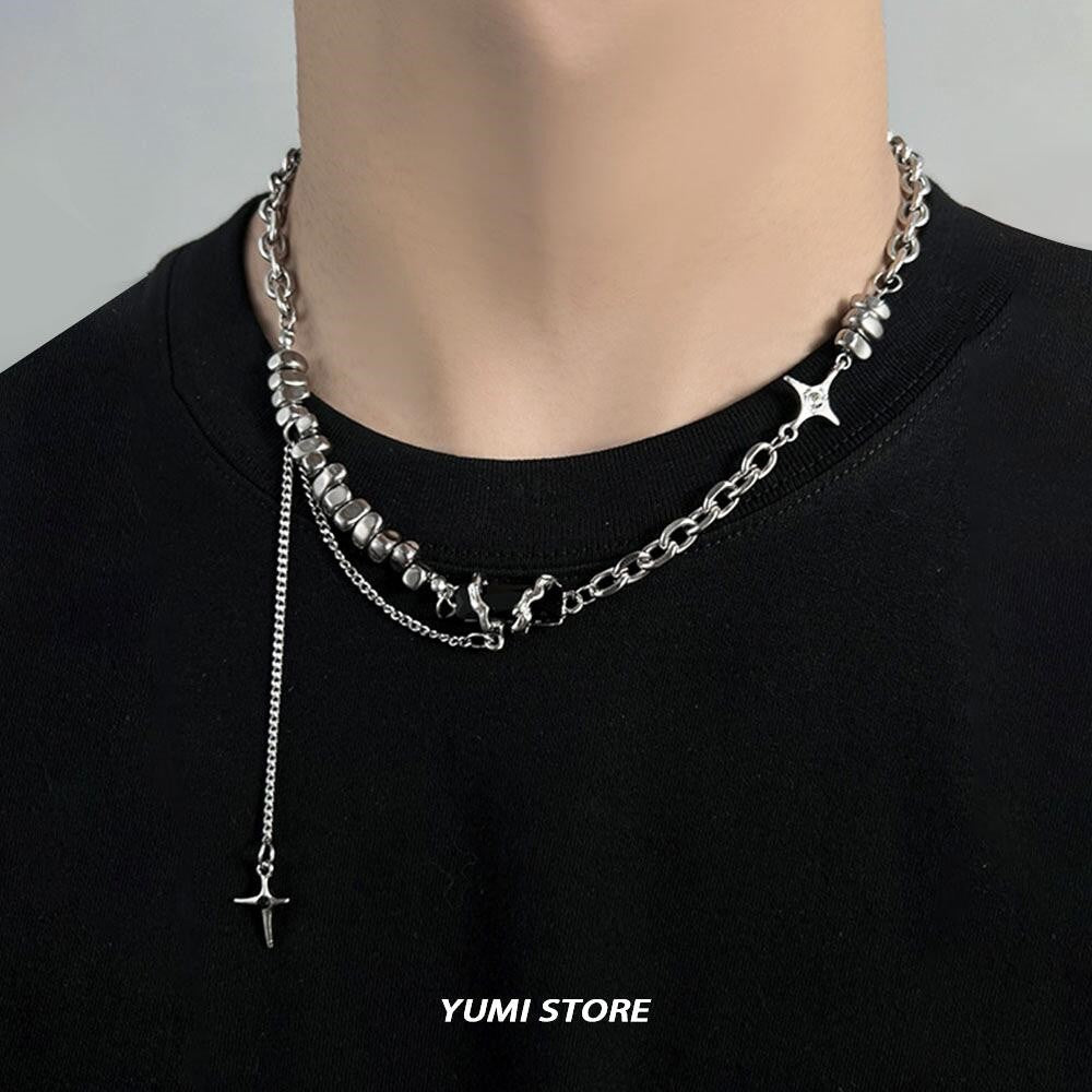 Titanium Steel Black Star Necklace For Men Women Trend Cross Pendant Collar Sweater Chain Hip Hop Kpop Jewelry Male Accessories