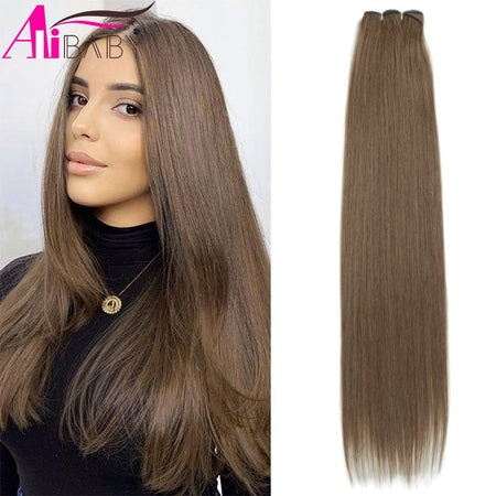 Alibaby Straight Hair Bundles Extensions Smooth Ombre Hair Weaving 26Inch Long Synthetic Straight Hair Bundles Full to End 150g