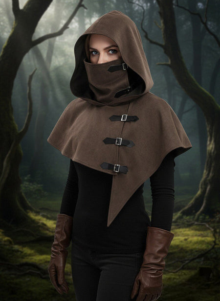 Vintage Medieval Hood Shawl Scarf Set Gothic Assassin Cowl Cape Adult Cosplay Cloak LARP Halloween Carnival Themed Party Outfit