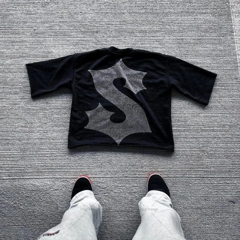American Hip-hop Anime Print Oversized T-shirt Men Retro Trendy Streetwear Top Pure Cotton Round Neck Casual Loose Short Sleeves