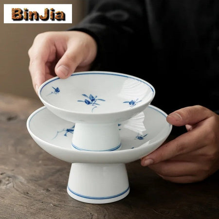Pure Hand-painted Butterfly Orchid Fruit Plate, Dehua White Porcelain Tea Snack Living Room Table, High Footed Fruit Snack Plate