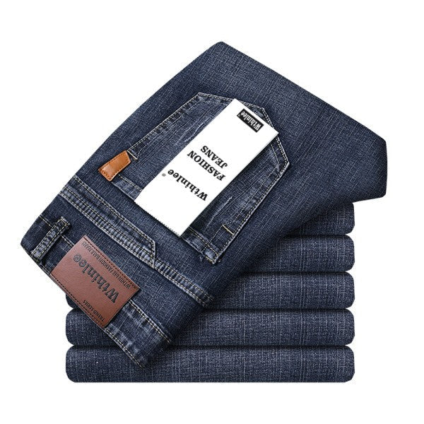 Spring Autumn Business Men Jeans Casual Straight Stretch Fashion Classic Black Sky Blue Grey Work Denim Trousers Brand Clothing