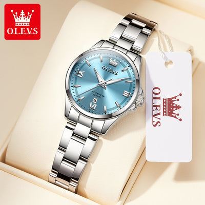 OLEVS Women's Watches Trend Elegant Stainless Steel Original Brand Small Dial Quartz Wristwatch for Lady Waterproof Luminous New