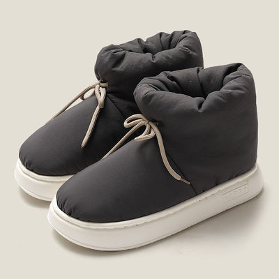 Winter Warm Thick Furry Women Ankle Boots Indoor Lace-up Plush Slippers Ladies Men Home Cotton Shoes