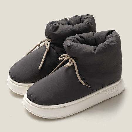 Winter Warm Thick Furry Women Ankle Boots Indoor Lace-up Plush Slippers Ladies Men Home Cotton Shoes