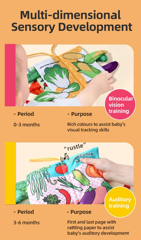 Baby Cloth Book 6-page 0-3 Year Old Infant Early Education Toys Vegetable Enlightenment Cognition Cloth Book Baby Toys